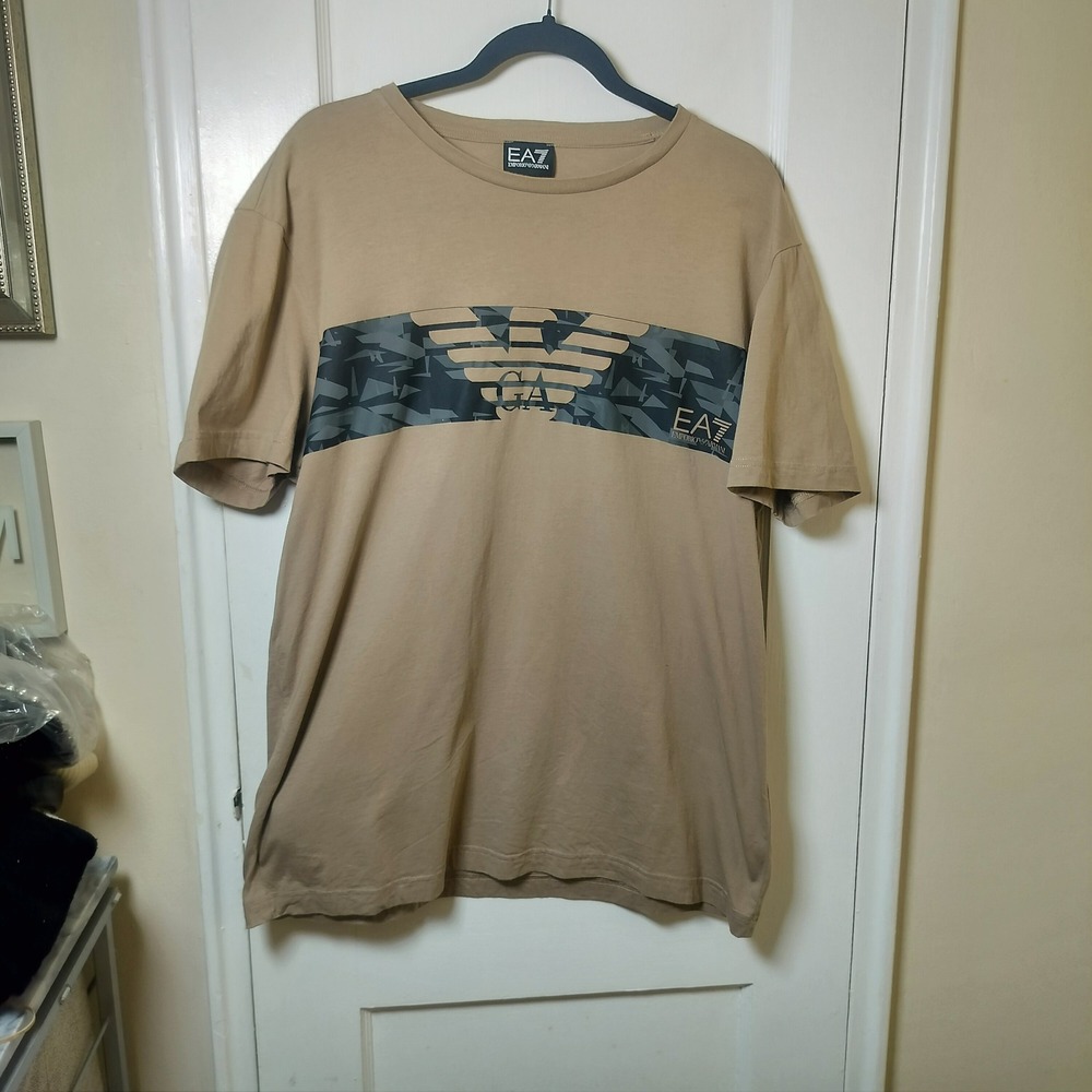 EA7 Emporio Armani Mens Tan Camo Logo Graphic T-Shirt XXL 3ZPTB8 PJ02Z